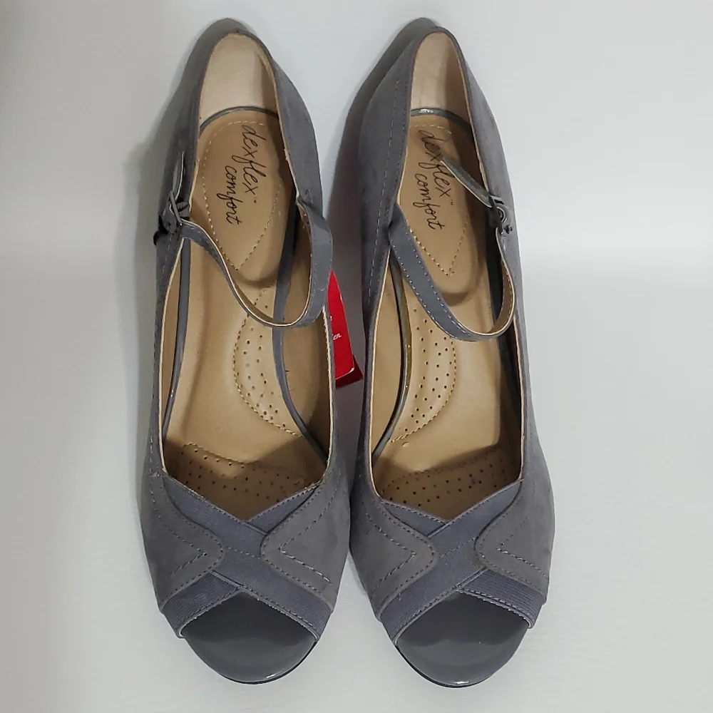 NWT Dexflex Comfort Charcoal Peep-Toe Heels Women's Size 11